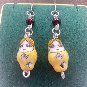 Yellow Nesting Doll Dangle Earrings
